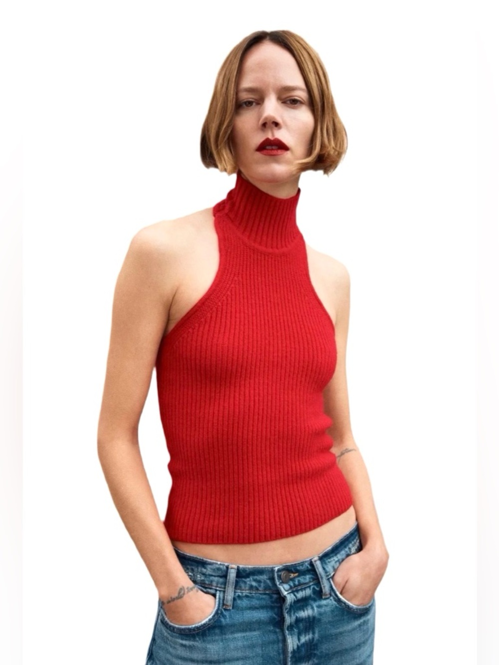 ZARA Women’s ribbed mock neck sleeveless top🧡🧡